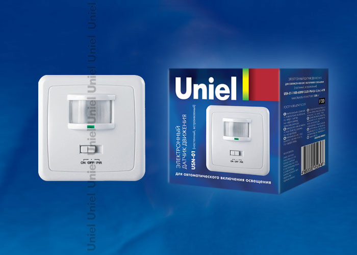 Датчик движения (10078) Uniel USN-01-160R-1200W-3LUX-9M-0,6-1,5m/s-WH