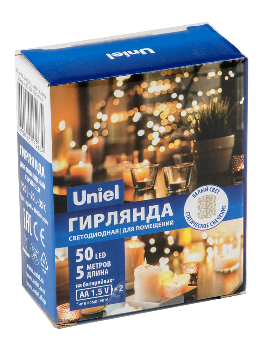 Светодиодная гирлянда Uniel Роса (UL-00007184) белый ULD-S0500-050/SCB/2AA White IP20 Dew