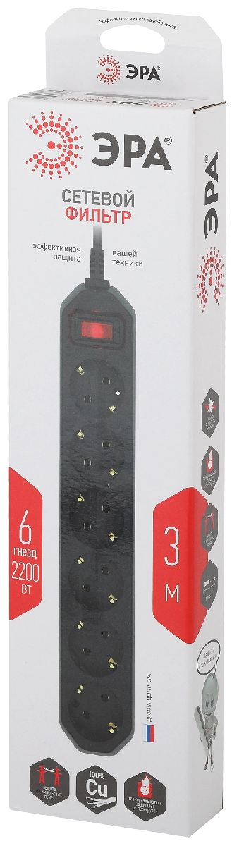 Сетевой фильтр Эра USF-6es-3m-B-BOX Б0037263