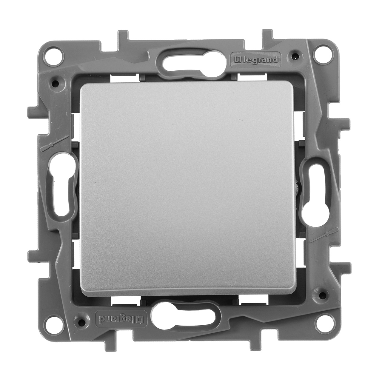 Выключатель кнопочный одноклавишный Legrand Etika 6A 250V алюминий 672414