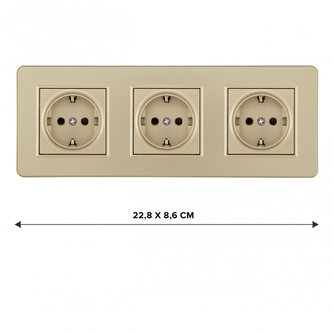 Розетка тройная (трехпостовая) с/з и шторками Arte Milano SET16-3-40-1x3 shampan