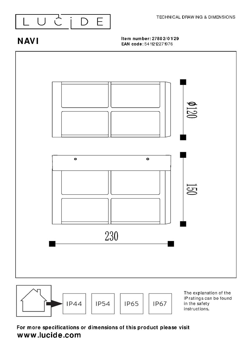 Уличный настенный светильник Lucide Navi 27802/01/29