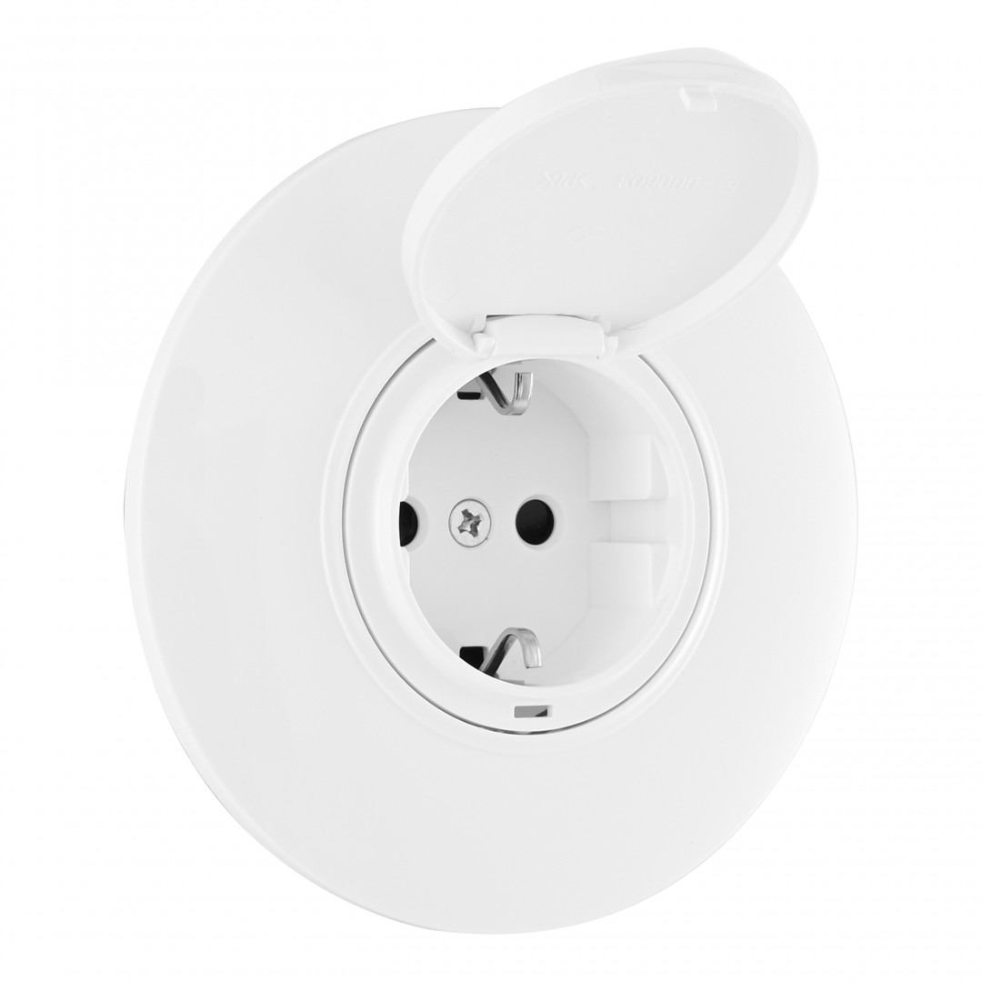 Розетка круглая с/з и шторками, защитной крышкой и рамкой Arte Milano SET08-1-41-1 white