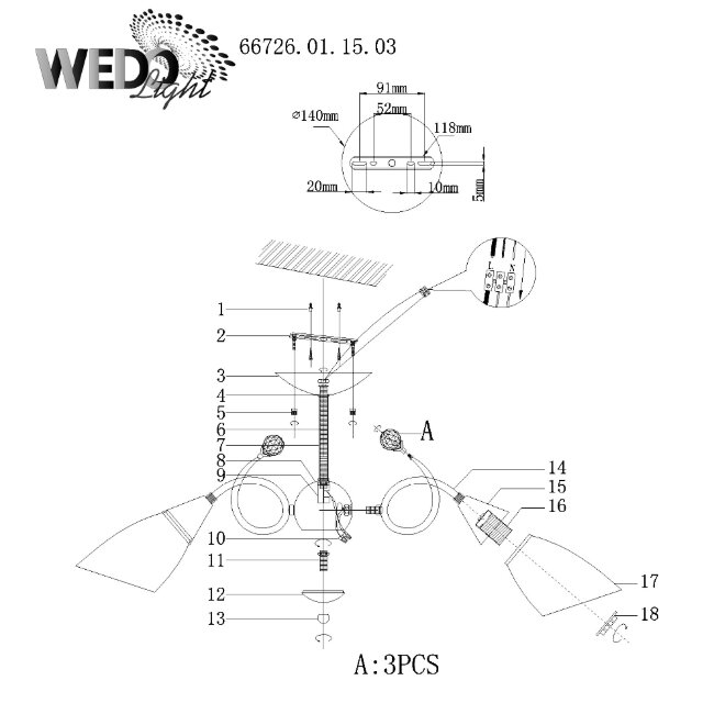 Люстра на штанге Wedo Light Brava 66726.01.15.03