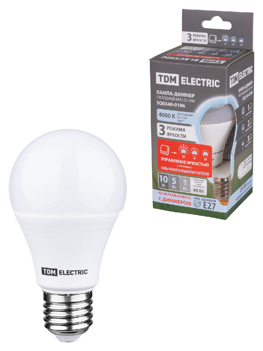 Лампа светодиодная диммируемая TDM Electric E27 10W 4000K прозрачная SQ0340-0196
