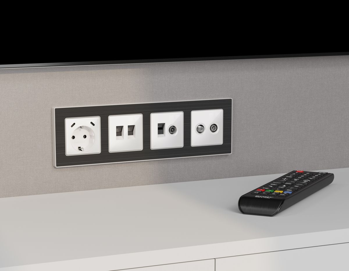 Лицевая панель Alfa (Белый глянец) для компьютерной/телефонной + TV розетки RJ-45/RJ-11 Quant Ambrella Volt AP1125