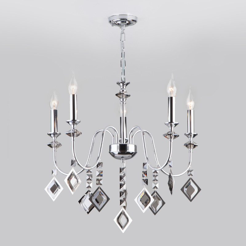 Подвесная люстра Eurosvet 10110/5 хром/дымчатый хрусталь Strotskis