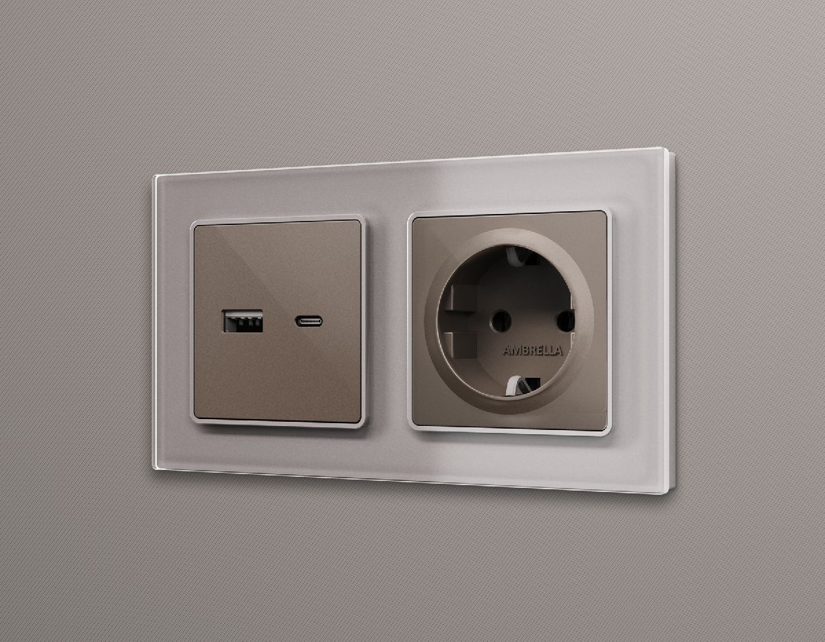 Лицевая панель для розетки с/з со шторками Ambrella Volt Alfa AP6370