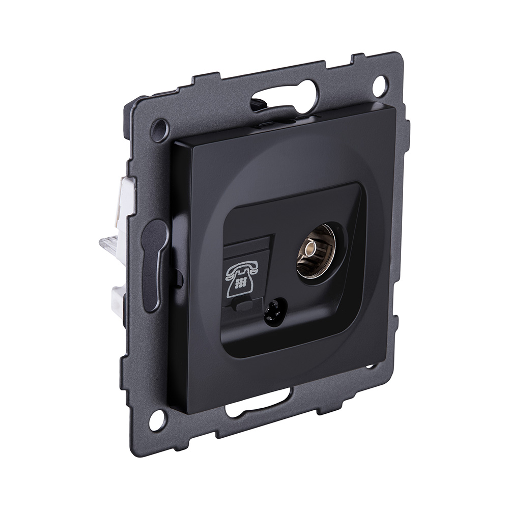 Розетка двойная TV (мама) + телефонная розетка RJ11, черный матовый Kollinger REA-013BM для Aspekt, Eleganz, Reflex