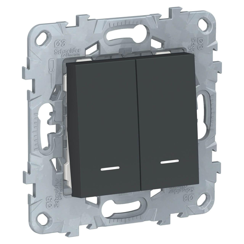 Переключатель двухклавишный с подсветкой Schneider Electric Unica New NU521354N