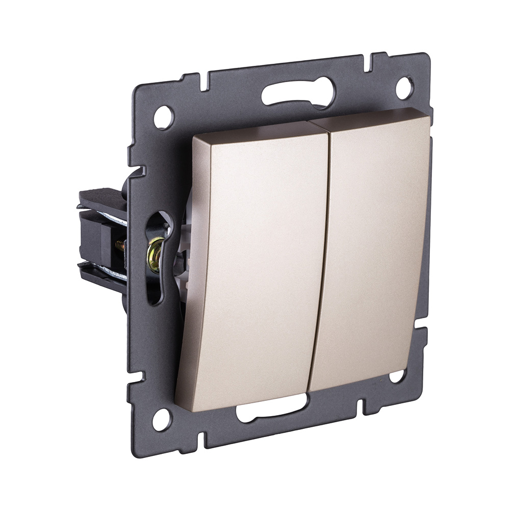 Выключатель кнопочный 2-клавишный 10А/250В, изогнутый, золотой Kollinger REA-R-011GD для Aspekt, Eleganz, Reflex