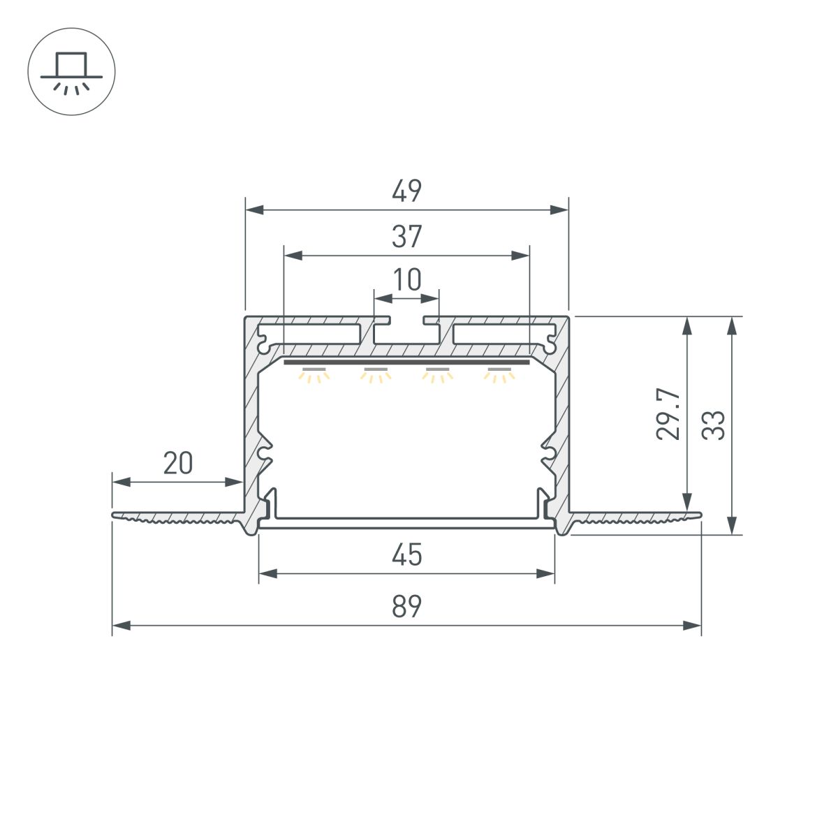 Профиль для гкл Arlight LINIA45-FANTOM-2000 ANOD (Алюминий) 059412