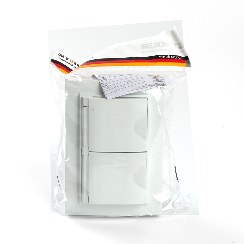 Розетка 2-местная с/з с крышкой Stekker Эрна PST16-9015-01 49139