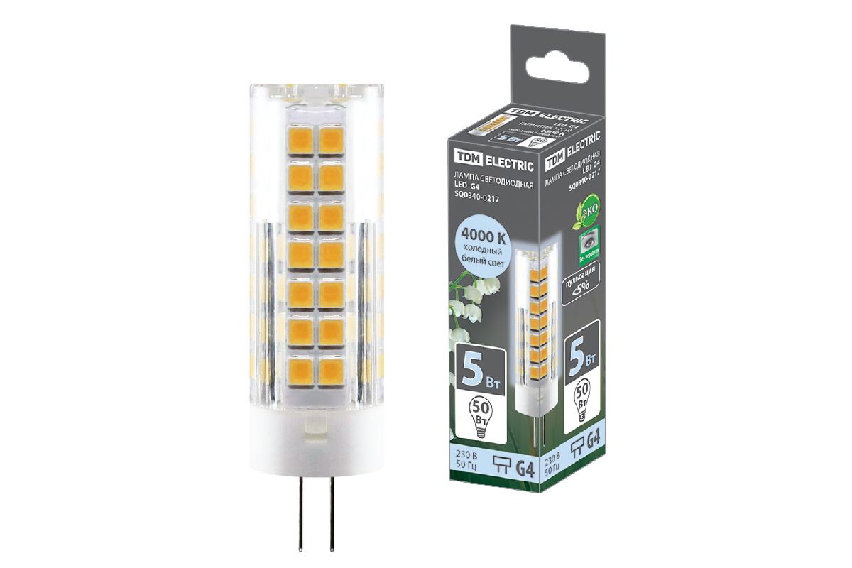 Лампа светодиодная TDM Electric G4 5W 4000K прозрачная SQ0340-0217