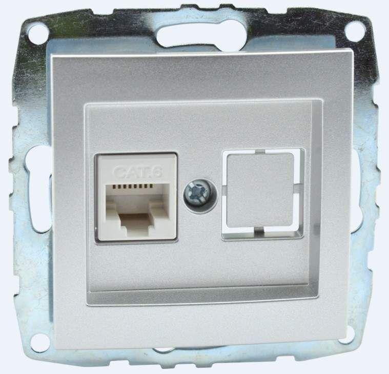 Розетка компьютерная Rj45 Cat6 Mono Electric Despina-Larissa серебро 500-002105-125
