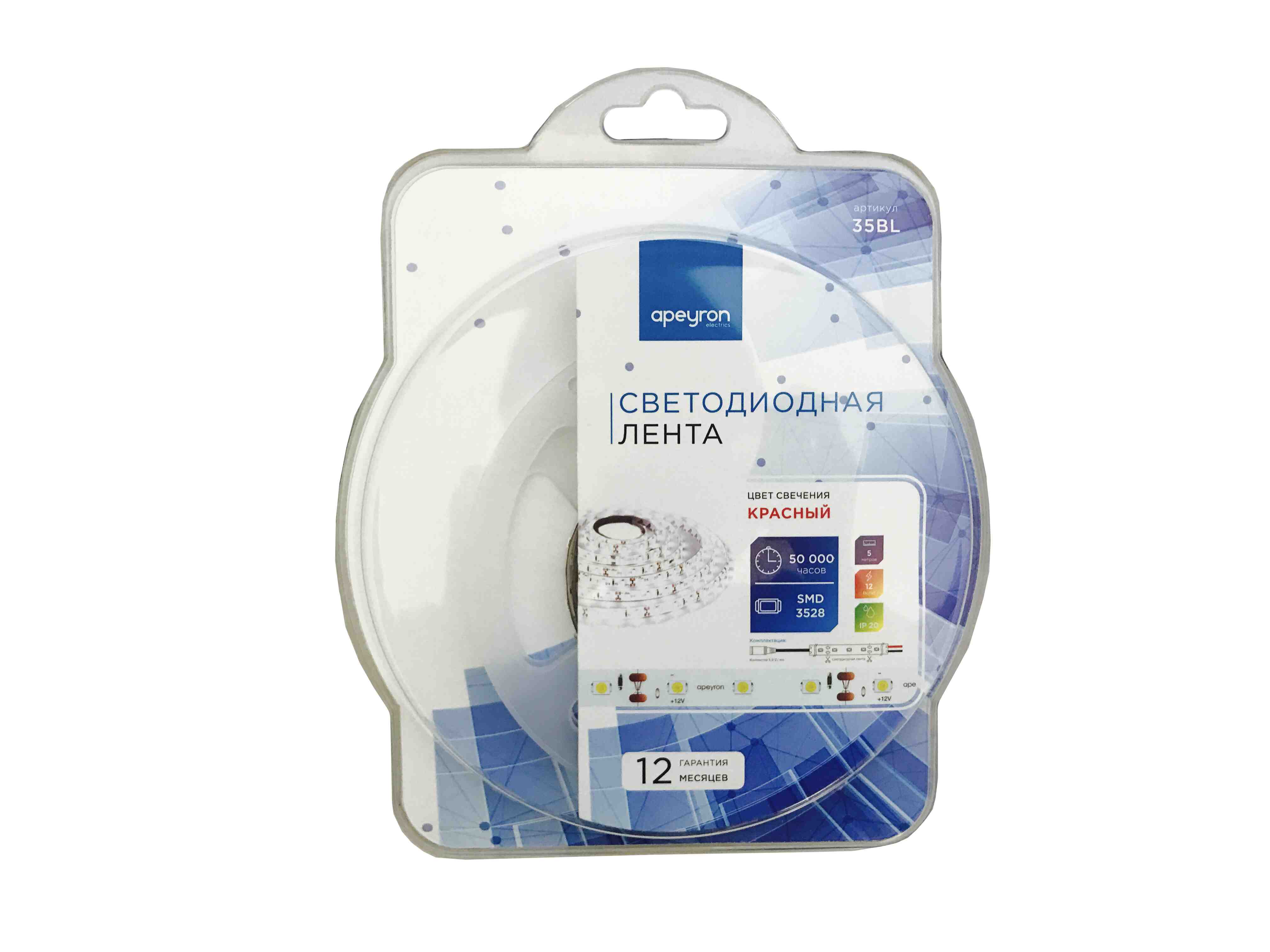 Светодиодная лента Apeyron 12В СТ 4,8Вт/м smd3528, 60д/м IP20 5м красная 35BL