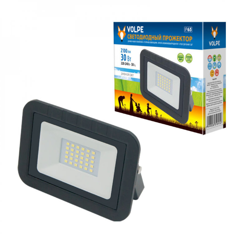 Прожектор светодиодный (UL-00003287) Volpe 30W 3000K ULF-Q511 30W/WW IP65 220-240В Black
