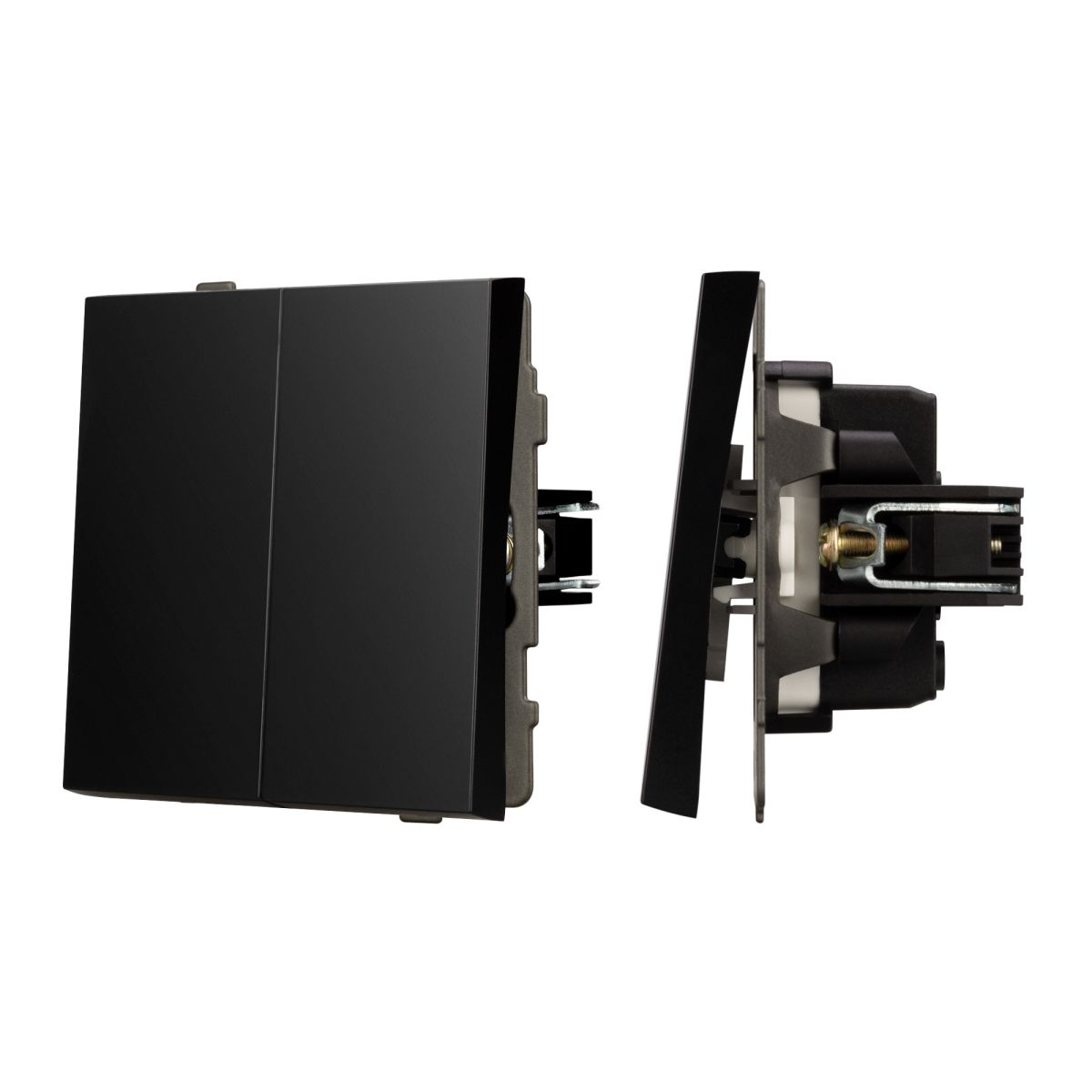 Механизм выключателя двухклавишный непроходной Arlight SWT-TENDO-MK02-PL-BK (230V, 10A) 054059