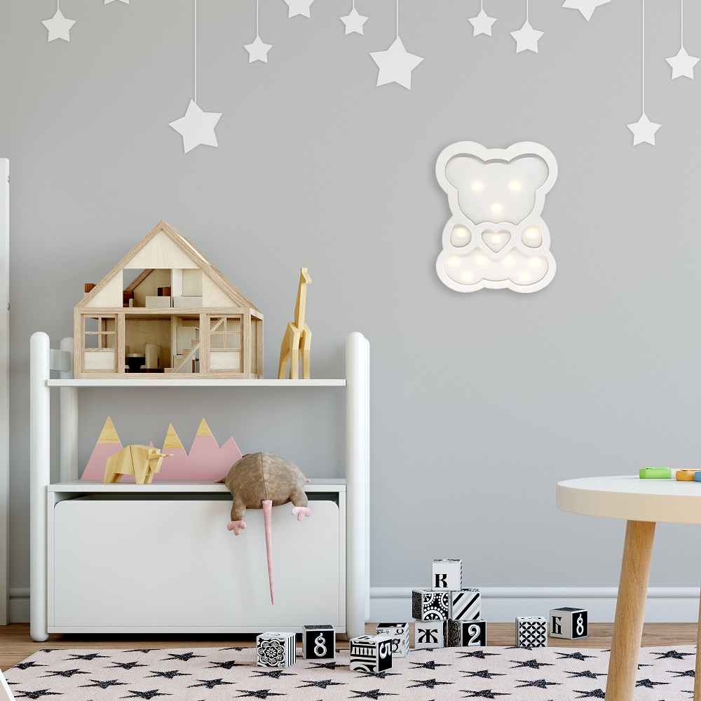 Светодиодный ночник Apeyron Мишка теплый белый 2хААА МДФ 12-176