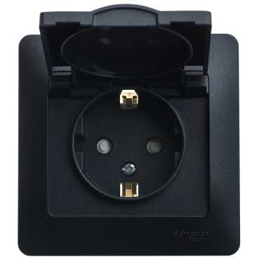 Розетка с/з со шторками с крышкой, 16А Systeme Electric Glossa Антрацит GSL000746