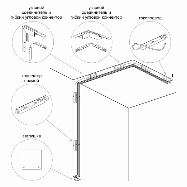 Коннектор угловой (гибкий) для магнитной системы Ledron TSM-LFCL Black 356 00000014204
