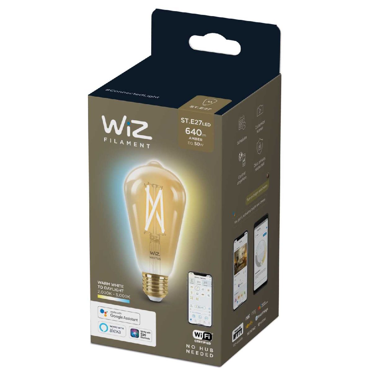 Умная светодиодная лампа Wiz Wi-Fi BLE50WST64E27920-50Amb1PF/6 E27 7W 2000/5000K 929003018701