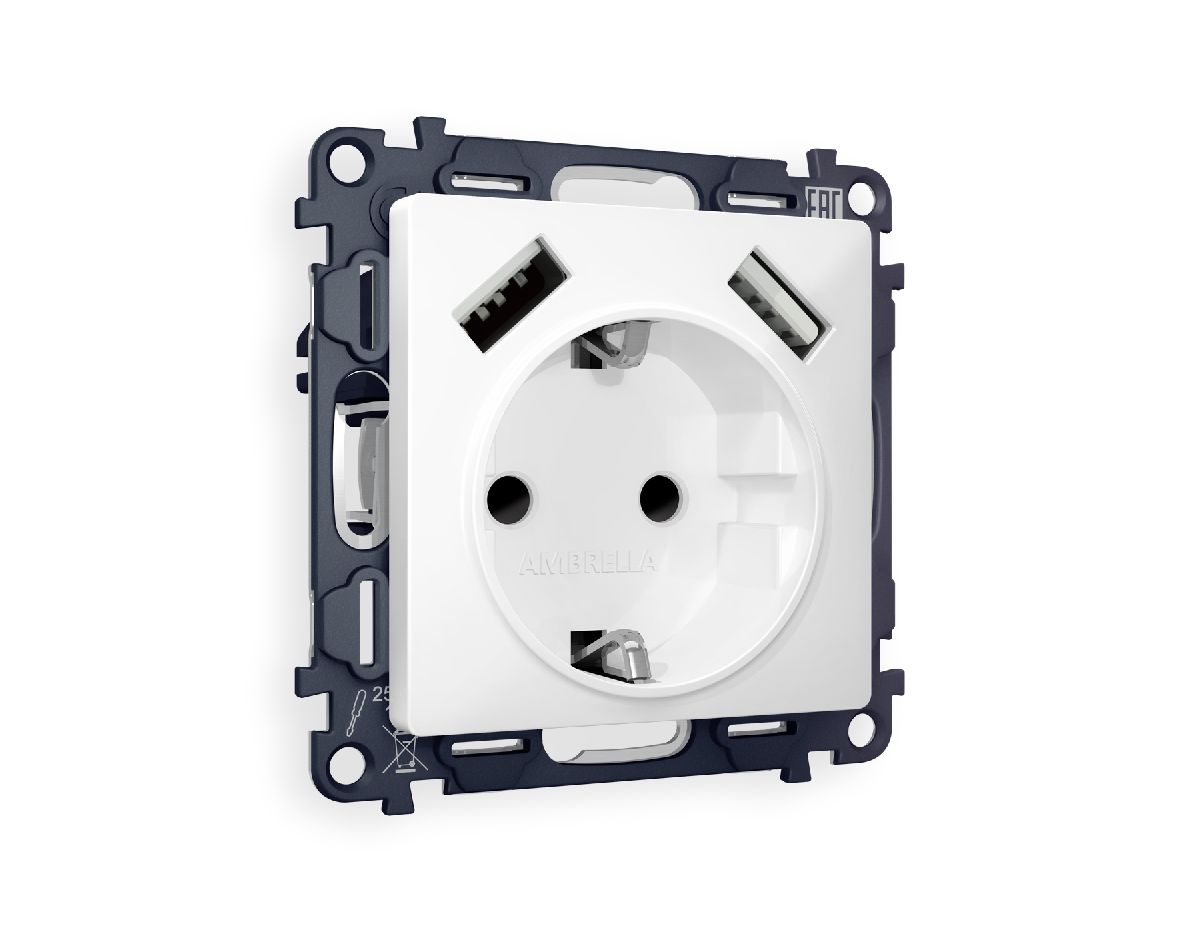 Комплект механизма розетки 2USB A+A 18W (быстрая зарядка) с/з Ambrella Volt Alfa MA129010