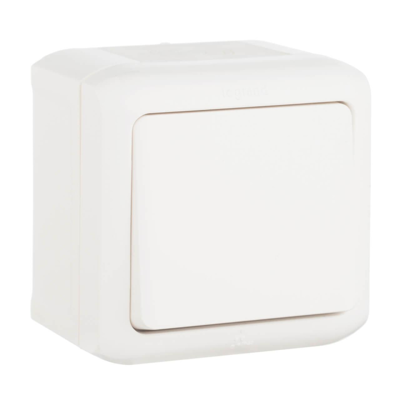 Выключатель одноклавишный кнопочный Legrand Quteo 6A 250V IP44 белый 782305