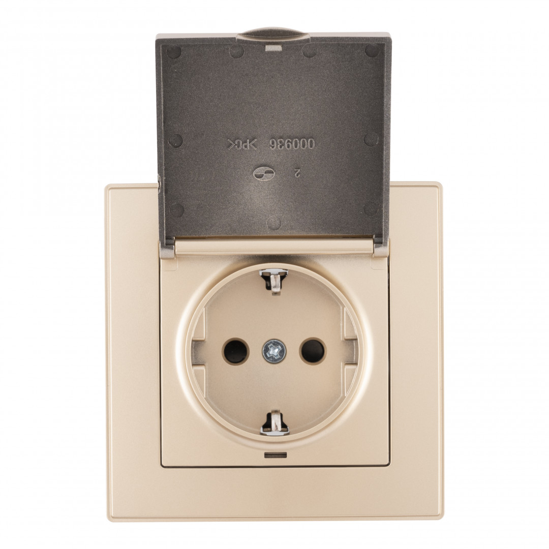 Комплект розетки с/з и шторками, защитной крышкой и рамкой Arte Milano SET06-1-41-1 shampan