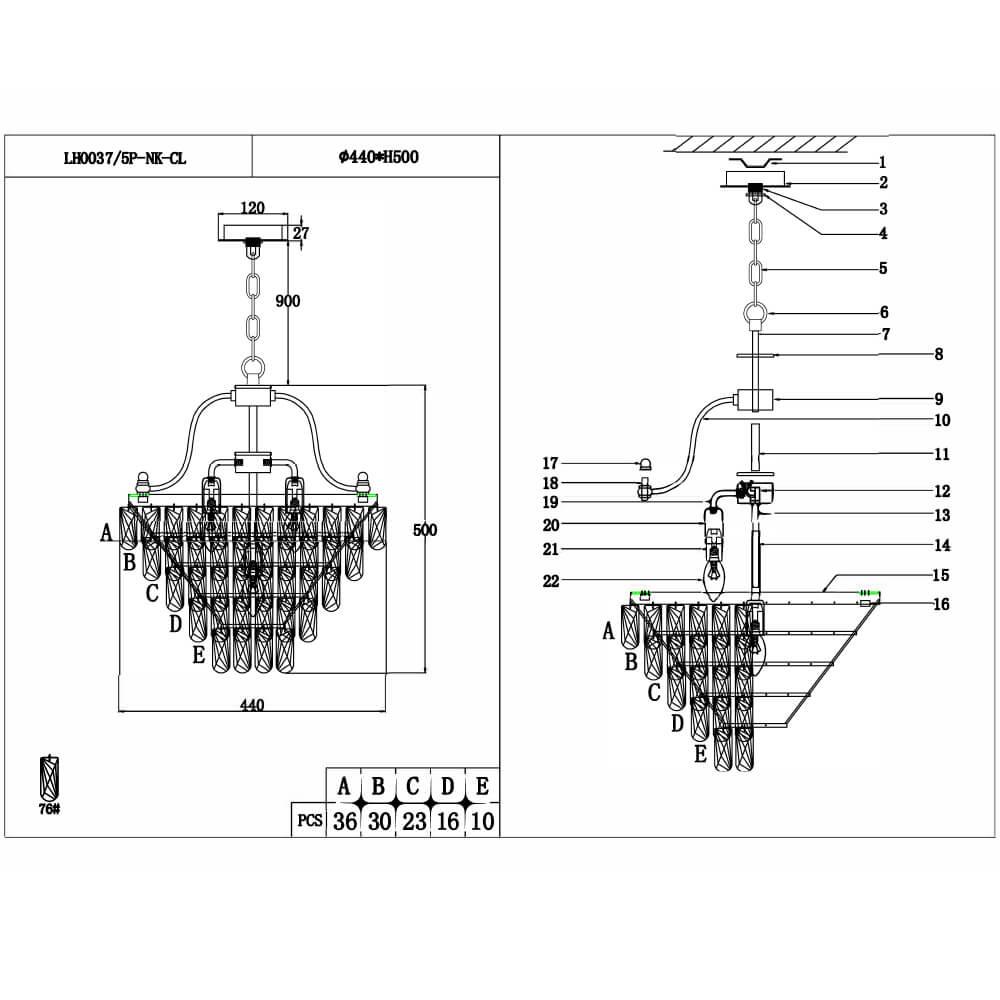 Подвесная люстра Lumien Hall Salvatore LH0037/5P-NK-CL