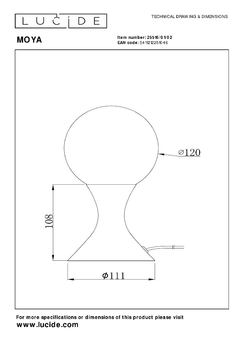 Настольная лампа в виде шара Lucide Moya 25516/01/02