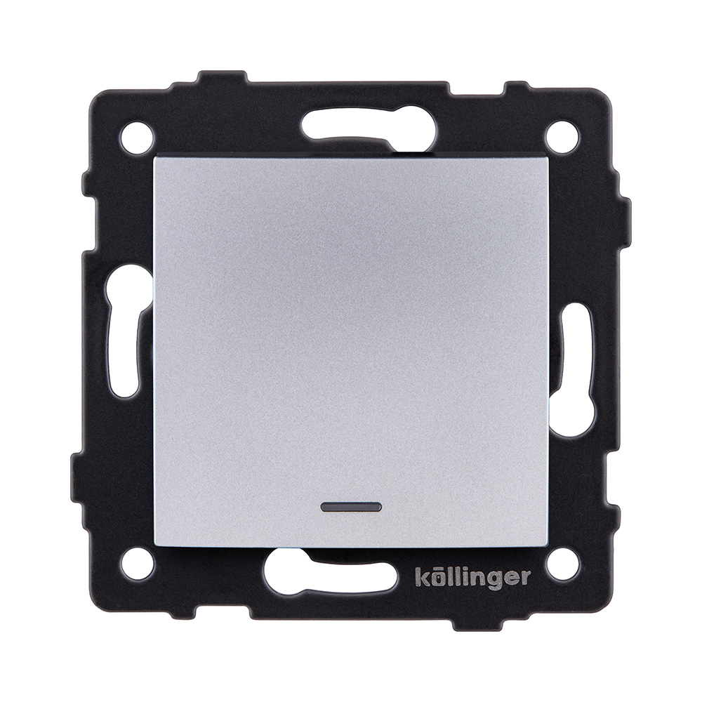 Выключатель кнопочный 1-клавишный 10А/250В с LED подсветкой, изогнутый, серый Kollinger REA-R-013GY для Aspekt, Eleganz, Reflex