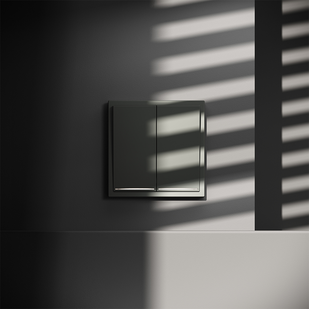 Проходной переключатель двухклавишный с подсветкой Voltum S70 VLS020406 (титан)