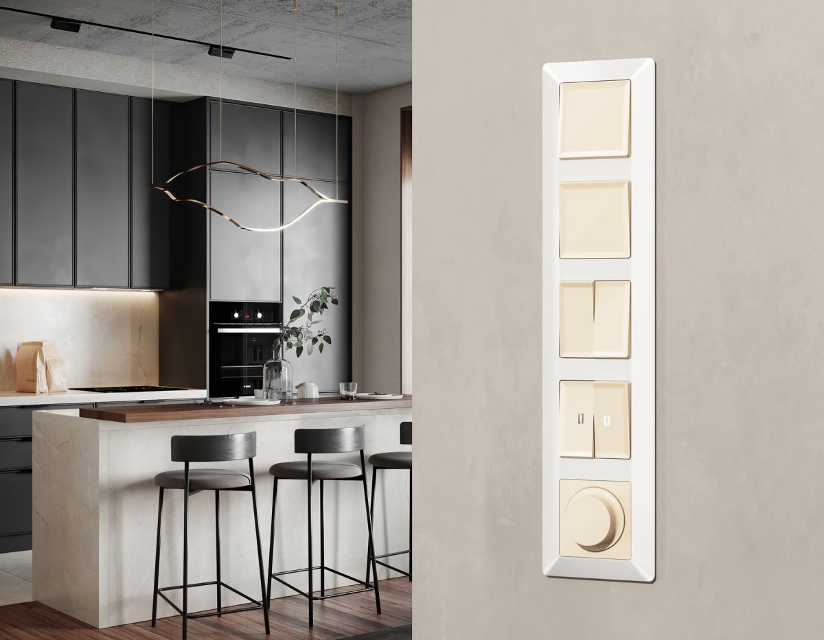 Комплект механизма 2-клавишного перекрестного выключателя 10A-250V Alfa Бежевый глянец Quant Ambrella Volt MA303030 (AP3030, VM125)