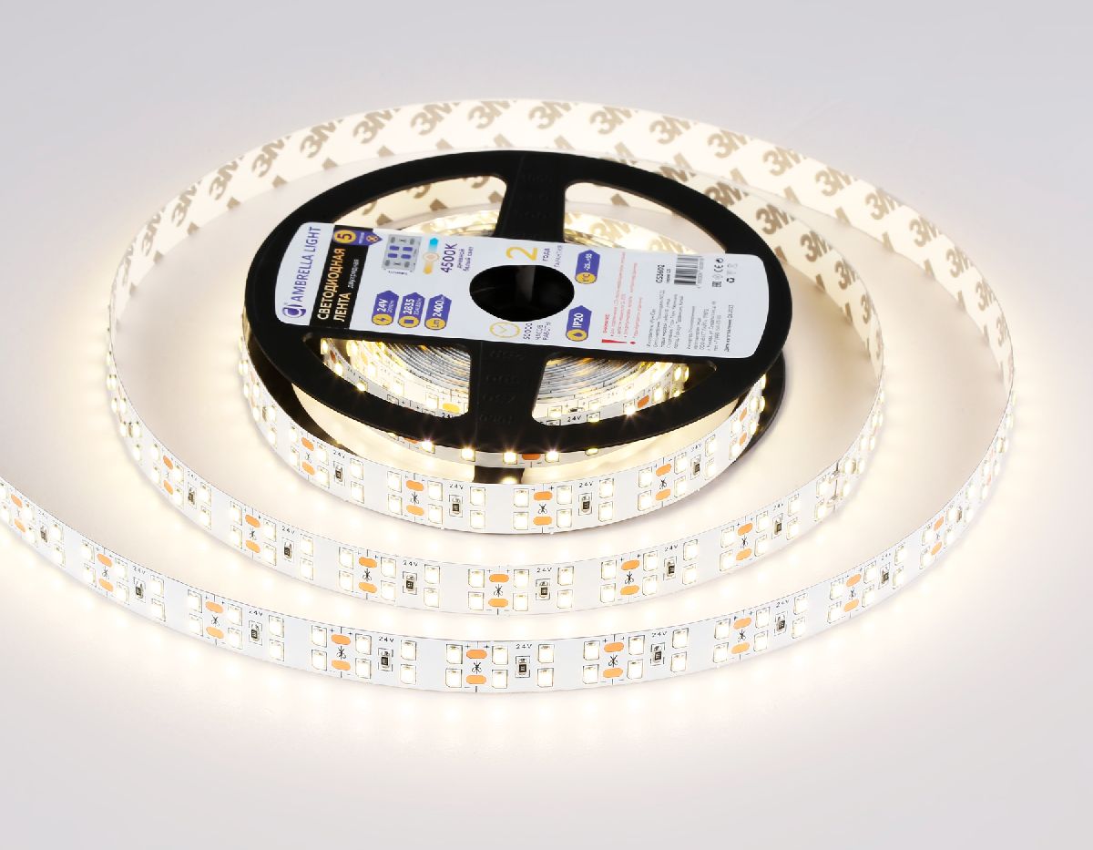 Светодиодная лента двухрядная Ambrella Light LED Strip 24В 2835 20Вт/м 4500K 5м IP20 GS3602