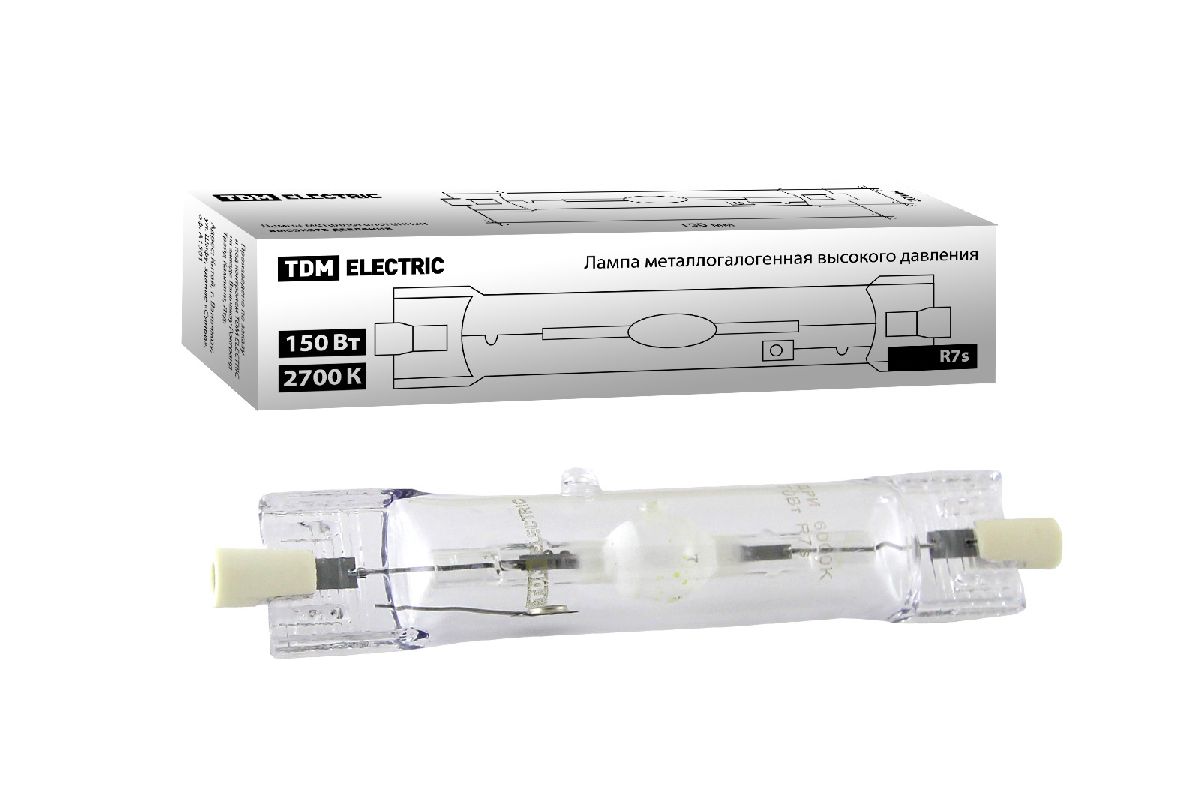 Лампа металлогалогенная TDM Electric Rх7s 150W 2700K прозрачная SQ0325-0013