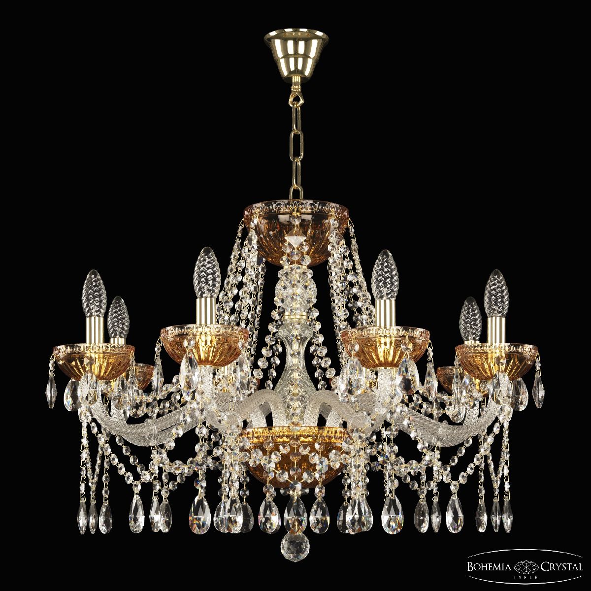 Подвесная люстра Bohemia Ivele Crystal 5413/8/240 G Amber/M-1G