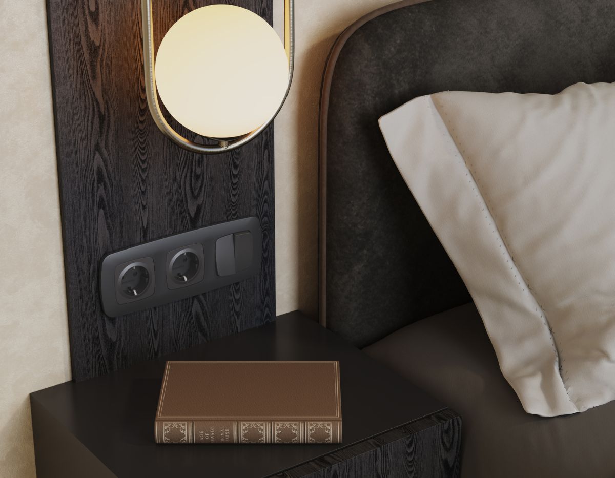 Комплект механизма 2-клавишного перекрестного выключателя Ambrella Volt 10A-250V OMEGA MO903030 Графит soft touch QUANT (OP9030, VM125)