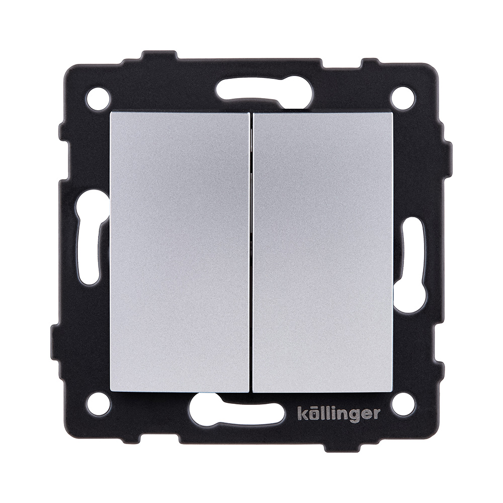 Выключатель 2-клавишный проходной 10А/250В, изогнутый, серый Kollinger REA-R-009GY для Aspekt, Eleganz, Reflex