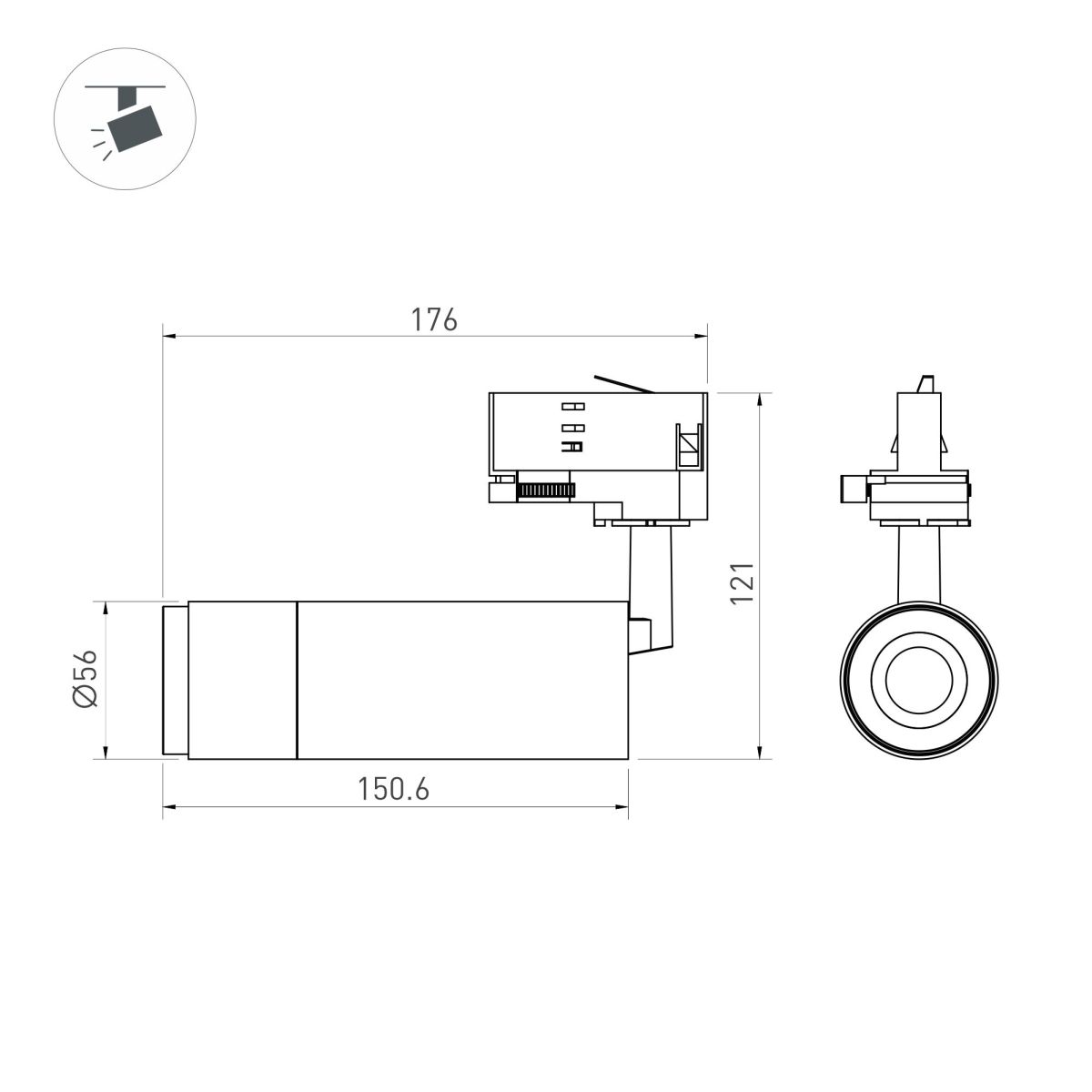 Трековый трехфазный светильник Arlight LGD-GESTIA-TRACK-4TR-R56-15W Day4000 (Черный-никель, 25-50 deg, 230V) (IP20 Металл) 064974
