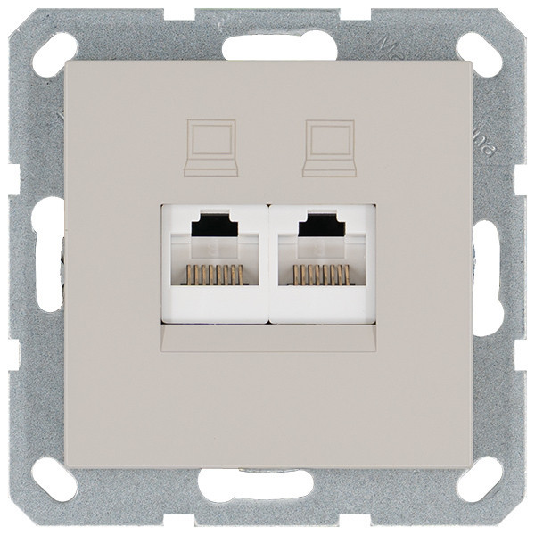 Интернет розетка 2х терминальная 6 категория, цвет тауп Jasmart G6108T