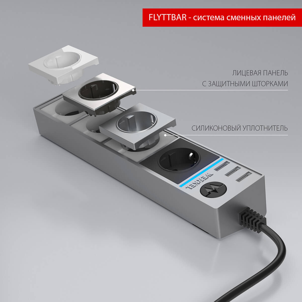 Розеточный блок 4гн 3USB х 1,7м с/з Werkel WL20-04-03 4690389128394