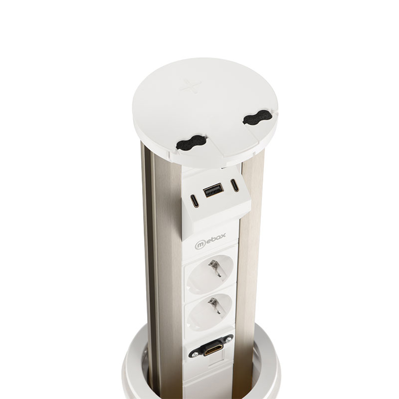 Блок розеток 12J (2 секции, USB type A+C + RJ45 + HDMI) беспроводная зарядка Mebax 00-00002598