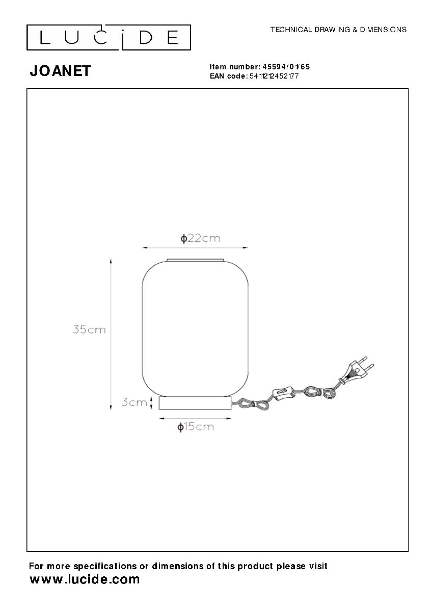 Настольная лампа Lucide Joanet 45594/01/65