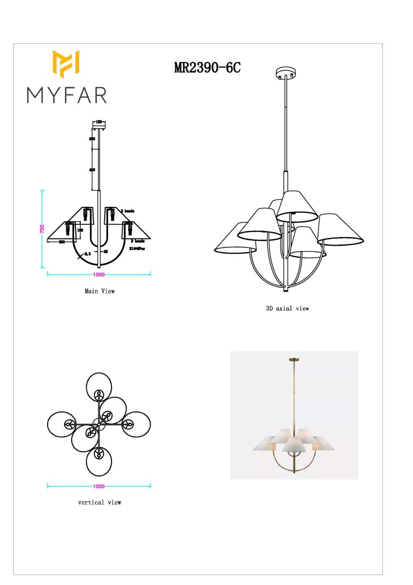 Люстра на штанге Myfar Lukas MR2390-6C