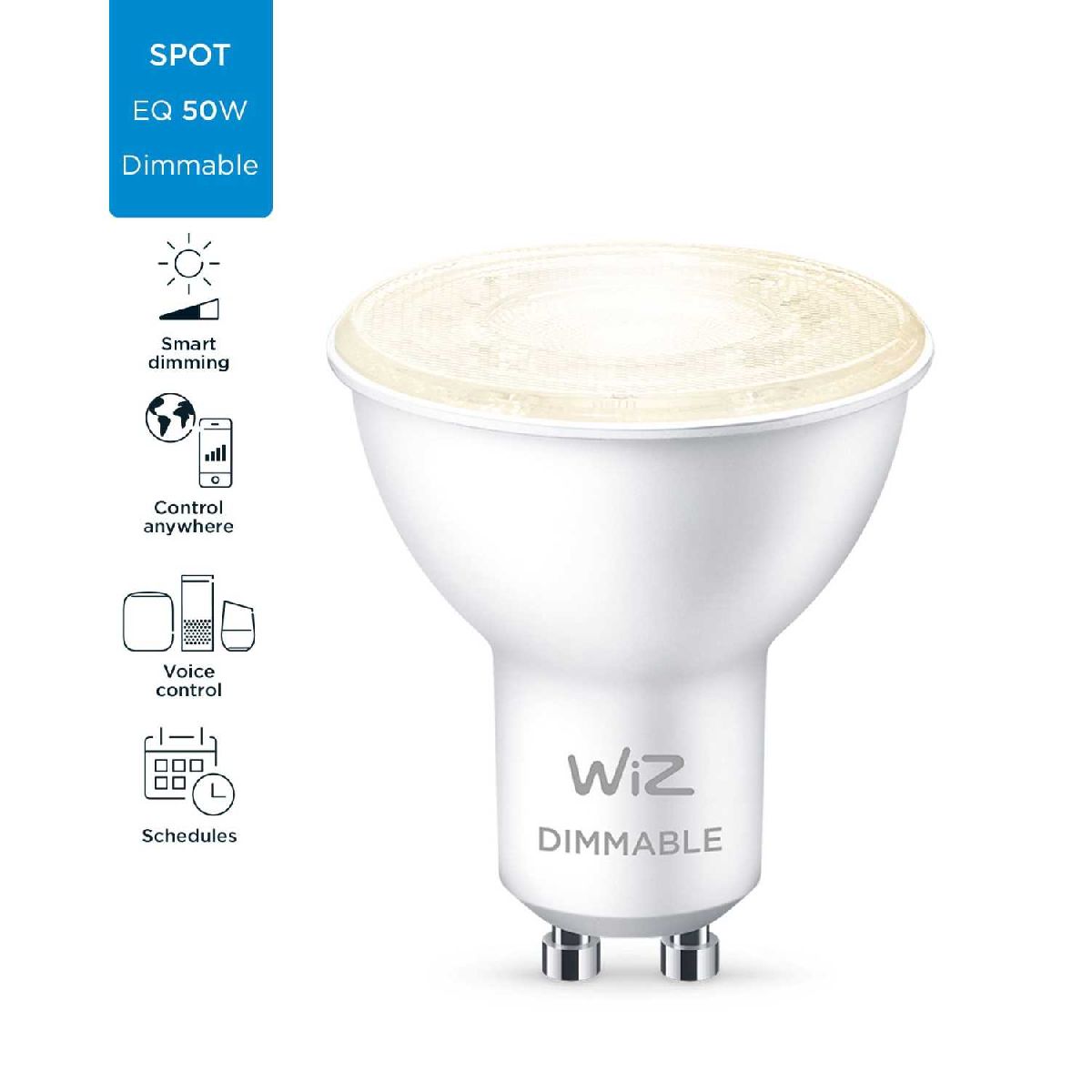 Умная светодиодная лампа Wiz Wi-Fi BLE50WGU10927 DIM1PF/6 GU10 4,7W 2700K 929002448102