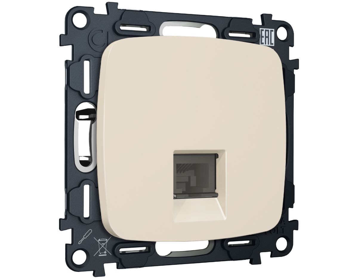 Комплект механизма компьютерной розетки Ambrella Volt RJ-45 (8P8C) CAT6A экранированной с автоматической защитной шторкой OMEGA MO332005 Бежевый матовый QUANT (OP3320, VM185)