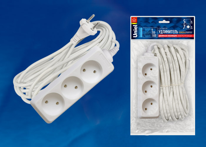 Удлинитель (UL-00002843) 3гн х 7м б/з Uniel General Purpose S-CP3-7