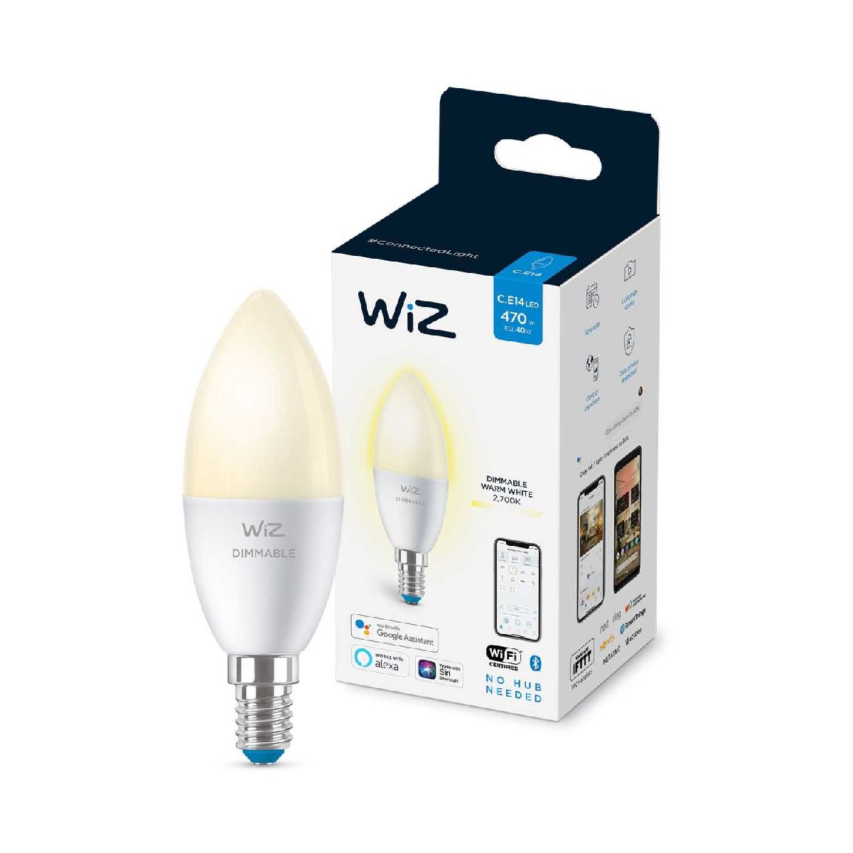 Умная светодиодная лампа Wiz Wi-Fi BLE40WC37E14927DIM1PF/6 E14 4,9W 2700K 929002448502
