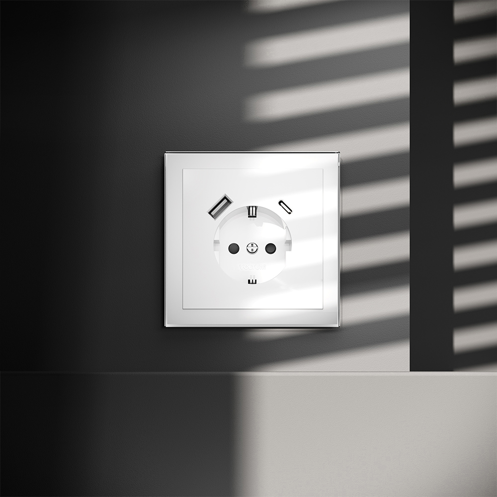 Розетка с USB, A+C Voltum S70 VLS040501 (белый глянцевы